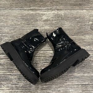 Zara Black Patent Leather Ankle Boots Size 36